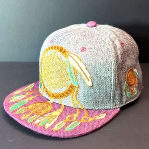 Flight Inspired Dreamcatcher Hemp Fitted Gray/Purple Hat,7 1/4.
